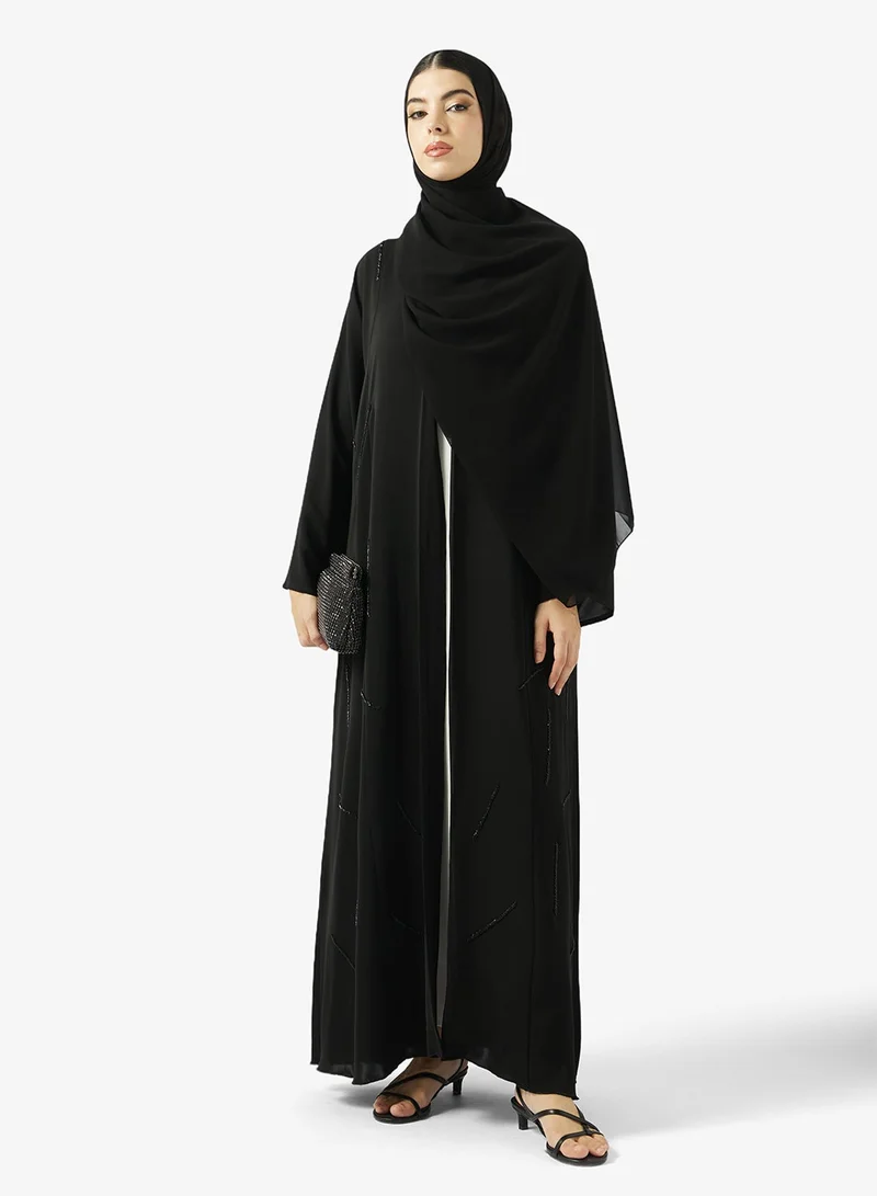 hayas closet Black Embellished Abaya With Sheila